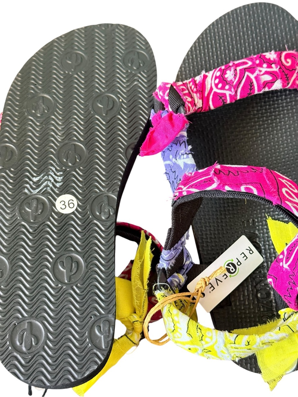 Arizona Love Black Sandals with Pink, Purple & Yellow Bandana Straps - Picture 7 of 7